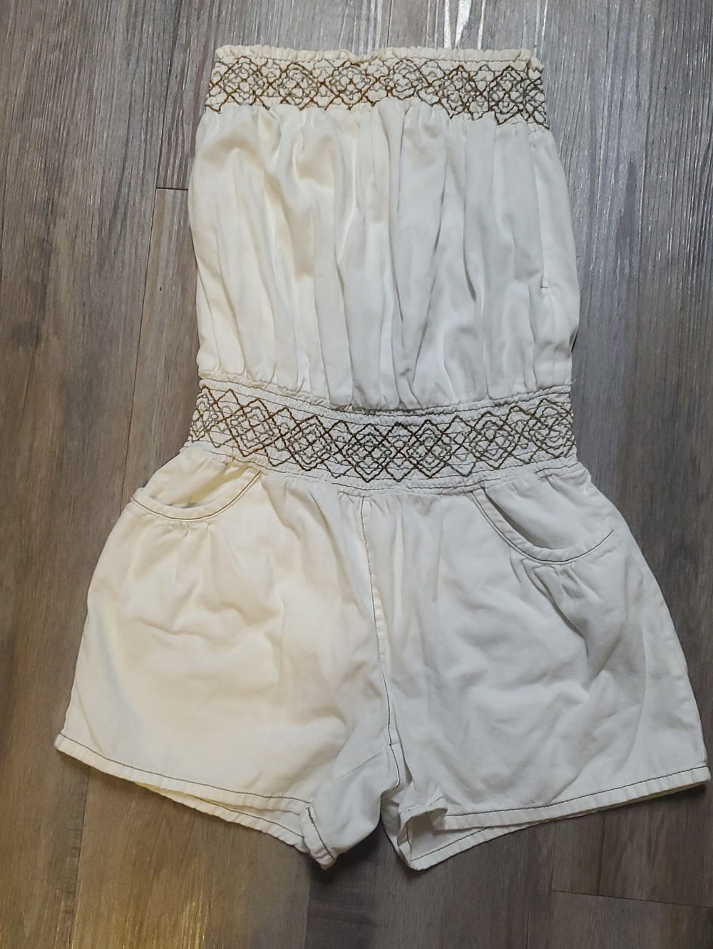 Women's White Smocked Shorts Romper Size S